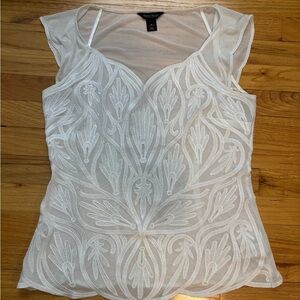White House Black Market Sheer White Embroidered Blouse